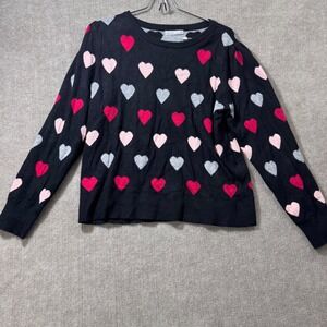 KAILY K Black Heart Print Long Sleeve Sweater Womens XL